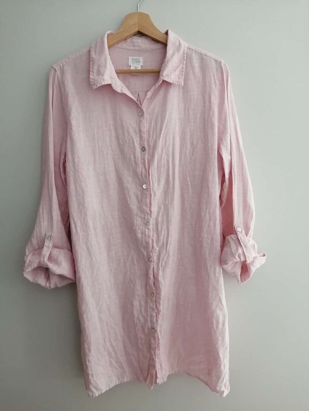 Sigrid Olsen 100% Linen Button Up Tunic Mini Dress Pink Large